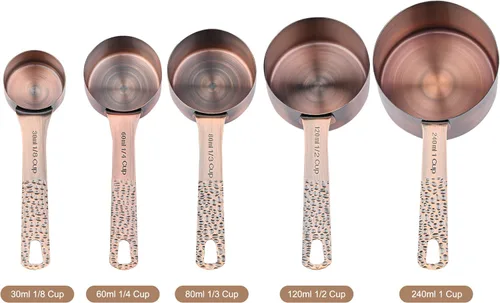 Miniatura 4 de Juego de tazas y cucharas medidoras de cobre para hornear y cocina, juego de tazas y cucharas medidoras de acero inoxidable, 5 tazas medidoras secas