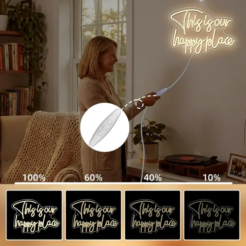 Miniatura 5 de NOSUN Letrero de neón con texto en inglés «This is Our Happy Place» para decoración de pared, regulable, luz blanca cálida, para dormitorio, aula