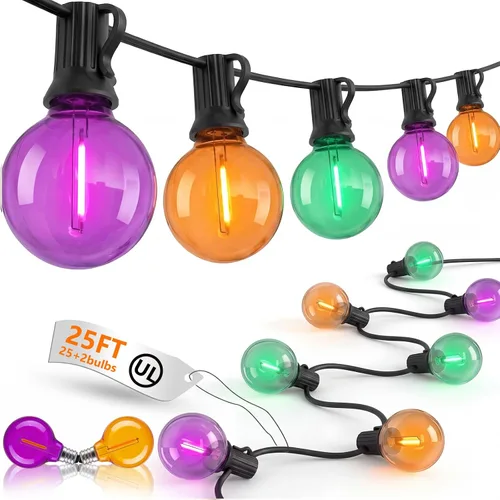 Miniatura 13 de Guirnalda de luces LED para exteriores, G40, de 25 pies, impermeable, con 27 bombillas inastillables, luces colgantes de decoración de Navidad al