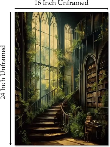 Miniatura 2 de Lienzo gótico de la academia oscura, arte de pared, arte victoriano vintage, arte medieval con castillo medieval, pósteres de biblioteca, cuadros