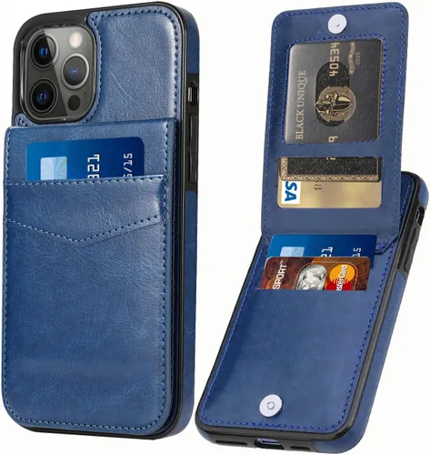Funda tipo cartera para iPhone 13 Pro Max con tarjetero para mujeres y hombres, de piel sintética, para iPhone 13 Pro Max de 6.7 pulgadas (azul)