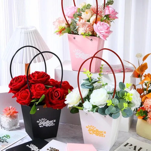 Miniatura 6 de PerKoop 30 cajas de flores para el Día de la Madre para arreglos de ramo de flores, bolsas de regalo con asa, embalaje impermeable, envoltura