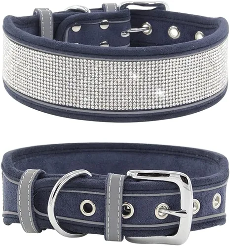 Miniatura 11 de Collar para perro con diamantes de imitación, deslumbrante y brillante ante suave, collar de perro grande reflectante con cristales para perros Negro