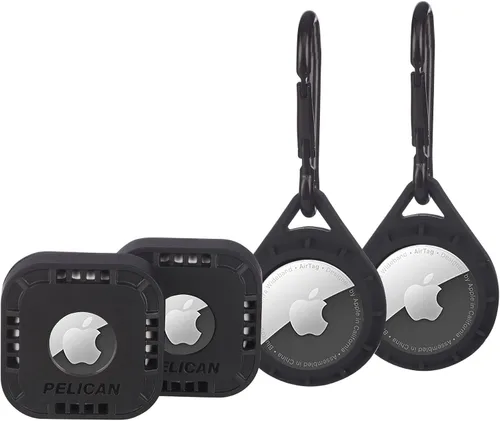 Pelican – Protector – Anillo de clip y soporte adhesivo para Apple AirTags, Incluye 2 anillos de clip con mosquetón y 2 soportes adhesivos – Negro