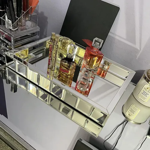 Miniatura 2 de Wocred Bandeja de perfume, bandeja de tocador súper hermosa con asas, organizador de joyas, bandeja decorativa para tocador, mesa de café, otomana