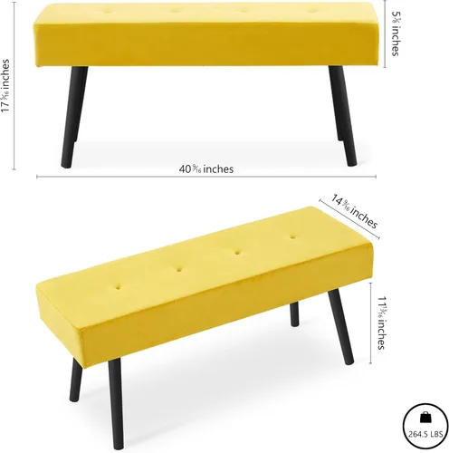 Miniatura 2 de Homedot Banco decorativo para sala de estar, banco otomano elegante de terciopelo para dormitorio, pie de cama con patas de metal negro, banco