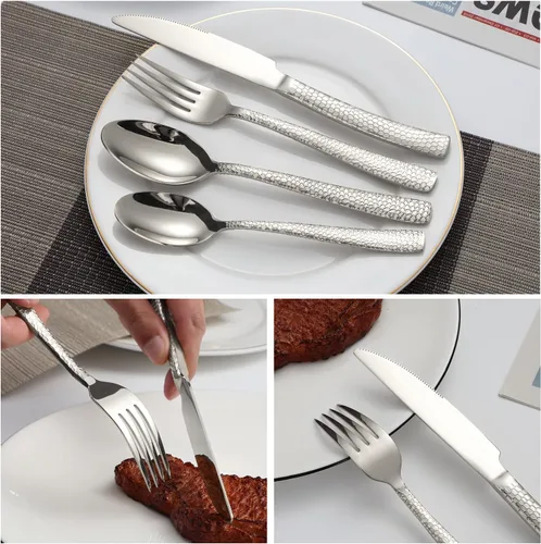 Miniatura 4 de Juego de cubiertos con utensilios para servir, juego de cubiertos de acero inoxidable para 4 cubiertos, incluye tenedores, cucharas, cuchillos