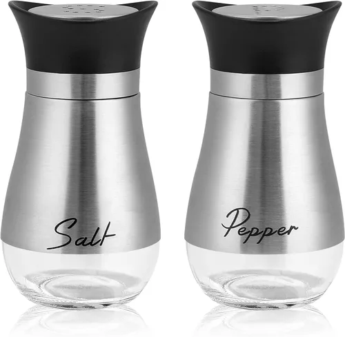 Miniatura 8 de Accmor Juego de saleros y pimenteros, recipientes de acero inoxidable de 4 onzas con fondo de vidrio para cocina, barbacoa, bar, mesa, caravana