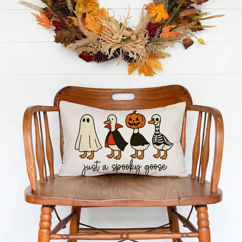 Miniatura 2 de Funda de almohada de Halloween de 12 x 20 pulgadas con temática otoñal de Just a Spooky Goose en disfraces de Halloween, lindas almohadas