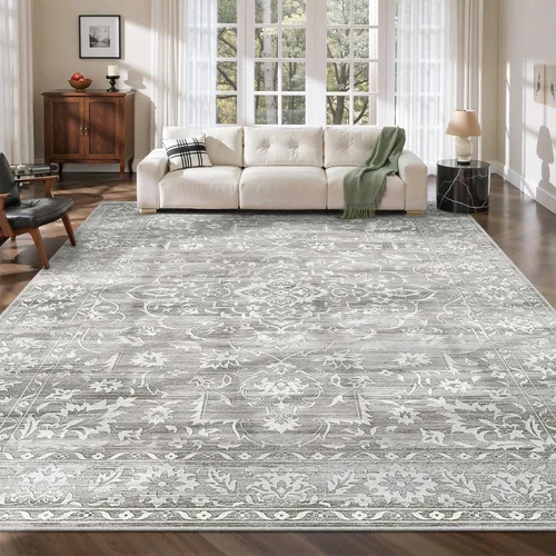 Miniatura 16 de Soalmost Alfombras de área de 5 x 7 pies para sala de estar, alfombras lavables florales beige para comedor, dormitorio, oficina en casa, alfombra