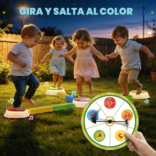Miniatura 5 de Wee Wonders Piedras iluminadas y haz de equilibrio para niños, piedras de paso con música de piano, juego giratorio y 30 tarjetas, juguetes