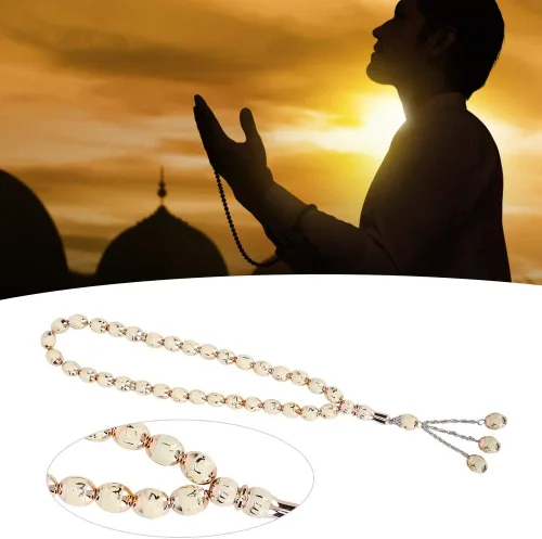 Miniatura 7 de HEEPDD Cuentas de oración musulmana de 13.8 in de longitud y 0.472 in, pulsera Tasbih beige, 33 cuentas de conteo preciso de Dhikr para uso diario