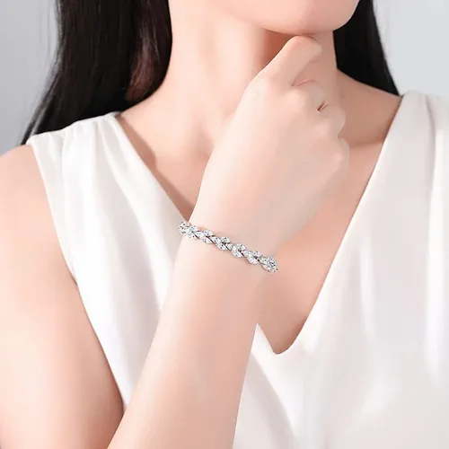 Miniatura 3 de Pulsera de tenis de cristal de oro de 14 quilates para mujer, diseño de hojas delicadas, bisel con bisel y ajuste de cristal natural, regalo