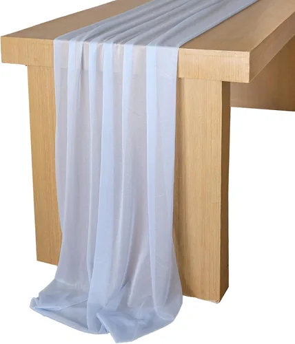 Lookein Camino de mesa de gasa azul polvoriento de 10 pies, mantel transparente para boda, 29 x 120 pulgadas, decoración rústica de boda, camino de
