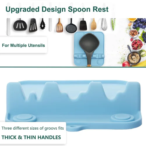 Miniatura 4 de Soporte para cucharas, soporte de cuchara de silicona para estufa con almohadilla de goteo, adecuado para múltiples utensilios de cocina, soporte