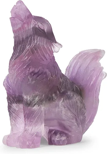 Miniatura 2 de Figura decorativa de lobo de cola grande de amatista de 2.0 pulgadas, piedras curativas, escultura tallada, adornos de lobo de cristal con caja