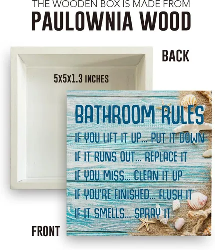 Miniatura 2 de Decoración de baño de playa, reglas de baño, estrellas de mar, decoración de verano, letrero de caja de madera para el hogar, oficina, estante