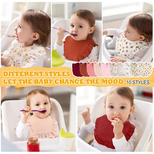 Miniatura 5 de Mepase 10 baberos grandes de muselina para bebé, baberos de dentición, hombros para dentición de niños y niñas (colores elegantes)