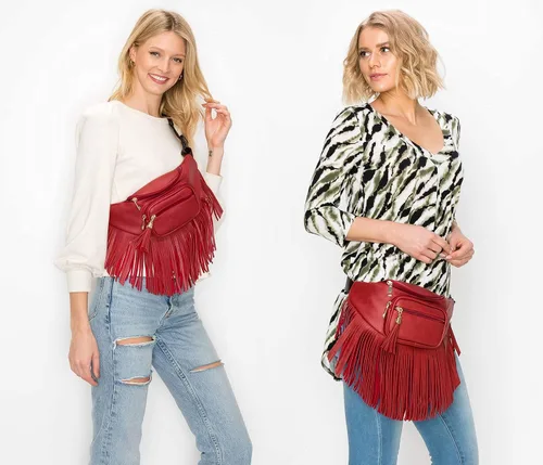 Miniatura 7 de Solene Riñonera con flecos para mujer con múltiples bolsillos con cremallera