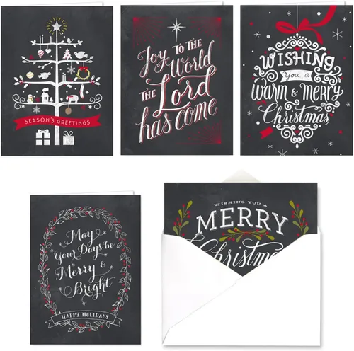 Miniatura 8 de Canopy Street Tarjetas navideñas clásicas / 25 tarjetas navideñas con sobres blancos / 5 diseños retro de Navidad / tarjetas de felicitación