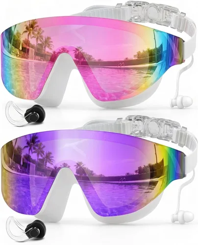 Miniatura 9 de Zoomsnail Swim Goggles 2 Pack, Rimless Wide View Swimming Goggles for Adult, Anti-Fog UV Leaking Pool Goggles for Men Women Azul y rosa