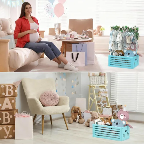 Miniatura 7 de BAMBOOHOMIE Cesta de Baby Shower, Canastas de Bebé con Asas y Percheros, Caja de Bebé para Baby Shower, Canasta de Regalo de Bienvenida para Bebé