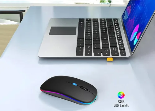 Miniatura 2 de AIKOKOK Ratón inalámbrico Bluetooth recargable para portátil con LED de uso portátil (BT5.2 y USB 2.4G) Modo dual de conexión ratón silencioso