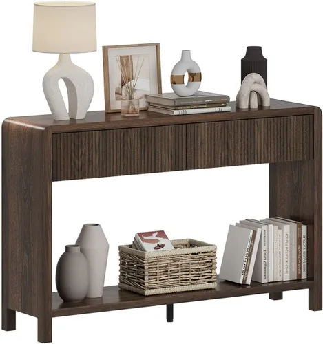 Miniatura 12 de FATORRI Mesa consola para entrada, moderna mesa de sofá con 2 cajones para sala de estar, mesas de pasillo de madera y mesas de sofá detrás del sofá