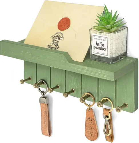 Miniatura 9 de Rebee Vision Soporte de Pared para Llaves Estilo Granja - Organizador de Correo Decorativo con 7 Ganchos para Llaves y Estante de Pared - Decoración