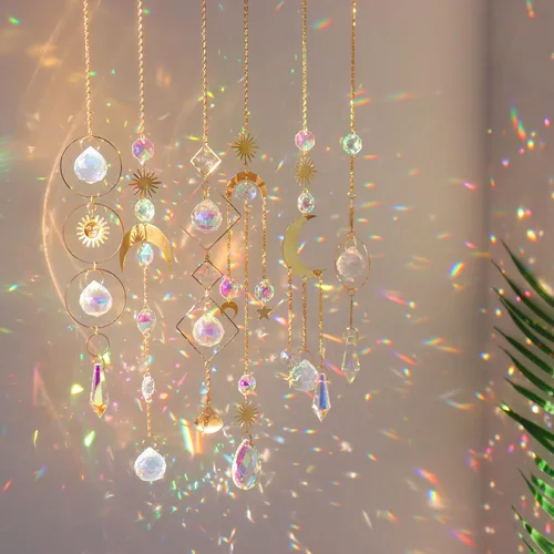 6 Piezas de Atrapasueños de Cristales Coloridos con Colgante de Cadena, Bolas de Cristal para Ventana, Hogar, Jardín, Decoración para Navidad, Día