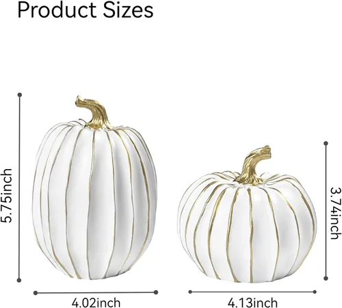 Miniatura 6 de FESTGLOX Decoración de calabaza de otoño, 2 figuras de calabaza falsas de resina de Acción de Gracias, calabazas blancas y doradas para decoración