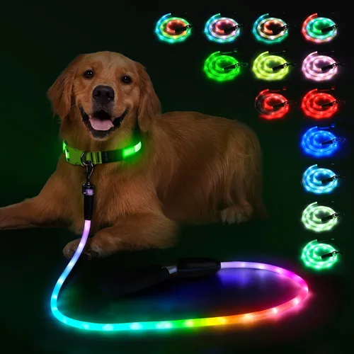 Miniatura 10 de YFbrite Correa de perro de 4 pies iluminada con 15 modos de parpadeo - Correa de perro LED súper brillante para perros pequeños, medianos y grandes