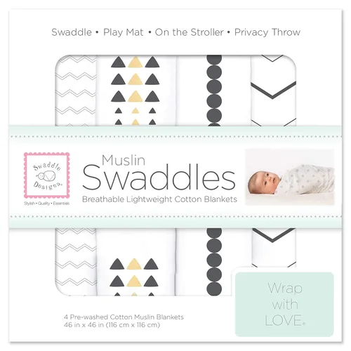 Miniatura 14 de SwaddleDesigns Juego de 4 mantas de muselina de algodón para bebé, niño y niña, mantas neutras para recién nacido, registro de bebé y regalo, 46 x