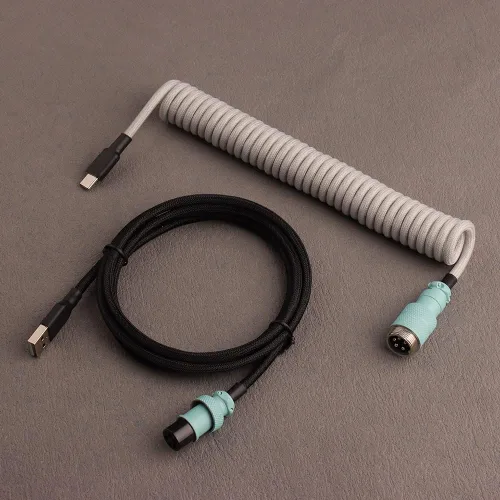 Miniatura 10 de Conector de aviador desmontable de doble manga Cable USB-C en espiral para teclados mecánicos de juegos personalizados (color: azul oscuro naranja)