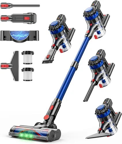 KARDV Aspiradora inalámbrica, aspiradora de 500 W/40 Kpa para el hogar, aspiradora de palo de 60 minutos con pantalla LED, carga antienredos y