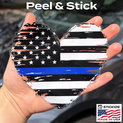 Miniatura 3 de Stickios Calcomanía delgada de corazón de línea azul – Back the Blue – Calcomanía de policía con bandera estadounidense para automóvil, camión