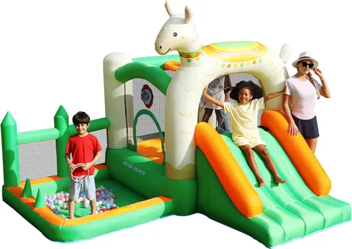 Miniatura 11 de INFLATEFLY Casa inflable de rebote para niños, castillo hinchable con tobogán y soplador, piscina de bolas, aro de baloncesto, juego de dardos