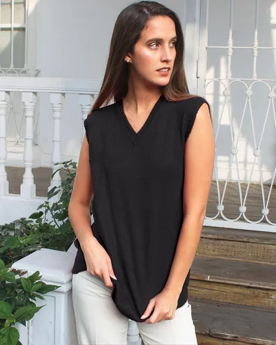 Miniatura 2 de TINKUY PERU - Chaleco de lana de alpaca con cuello en V para mujer, S-4XL