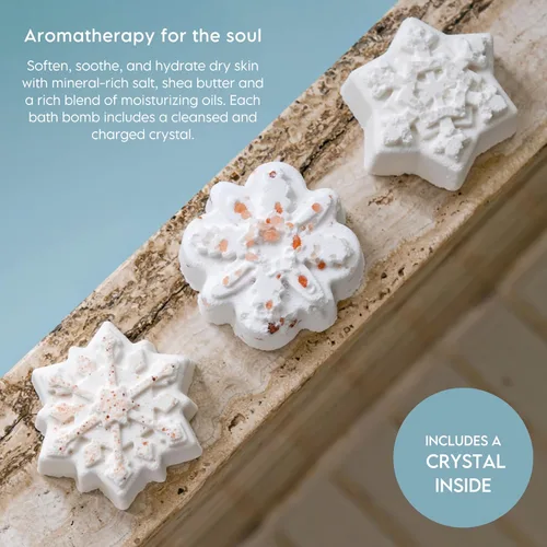 Miniatura 2 de LA SALT CO Bomba de baño de cristal de copo de nieve, trío de invierno del país de las maravillas, aromaterapia para baño o ducha, totalmente