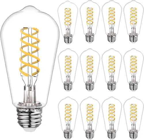 Miniatura 11 de ST19/ST58 Bombilla LED Edison vintage, 4.5 W, blanco cálido 2500 K, bombilla de filamento LED espiral flexible de vidrio ámbar, 450 lm, regulable