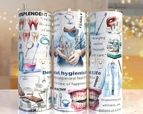 Miniatura 3 de Dental Hygienist Tumbler Sublimation Wrap, Tooth Tumbler Transfer, Teeth, RDH, Toothbrush, Ready to Press - 20 oz Straight Tumbler Transfer