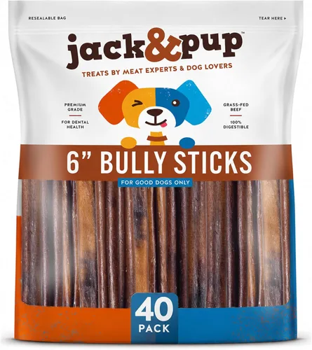 Miniatura 17 de Jack&Pup Bully Sticks Jumbo de 6 pulgadas para perros (paquete de 12) Palitos de perro de un solo ingrediente para perros grandes y masticadores