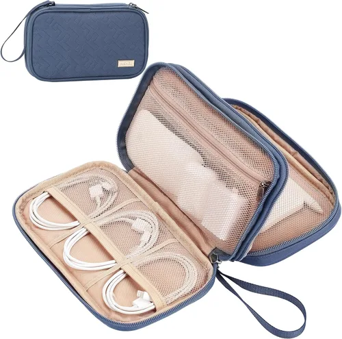 NISHEL Funda organizadora de cables de viaje, bolsa electrónica de doble capa, esenciales para cargador, cable, teléfono, unidad flash, tamaño