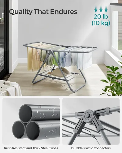 Miniatura 7 de SONGMICS Escurridor de ropa pequeño, plegable de 2 niveles, ahorro de espacio, para ropa pequeña, toallas, baño, balcón, 17.3 x 39.8 x 19.7 Blanco