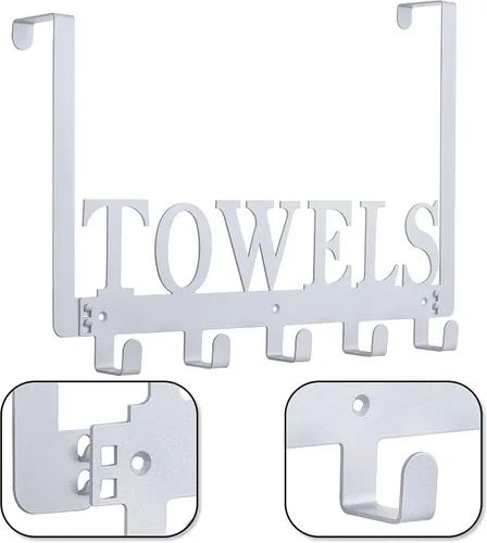 Miniatura 3 de Kuhome Toallero de ganchos para colgar sobre la puerta, para baño/dormitorio/cocina/piscina, para colgar toallas de playa/batas de baño, para Gris