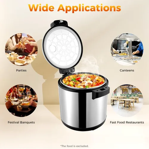 Miniatura 7 de Calentador de arroz eléctrico, calentador de arroz comercial de acero inoxidable resistente, con ajustes de temperatura, olla de arroz, calentador