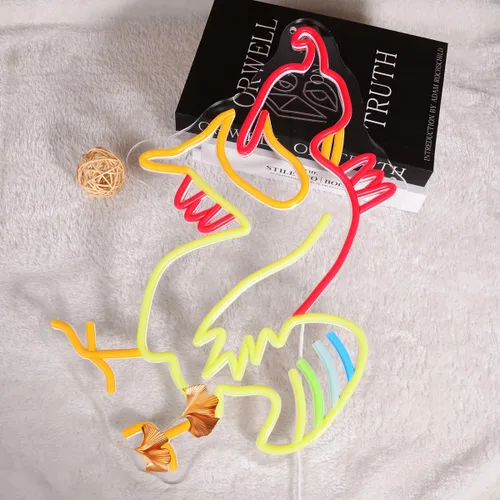 Miniatura 5 de Letreros de neón de pollo, luz LED de pollo vibrante, lámpara de meme graciosa de neón para decoración de dormitorio universitario, al aire libre