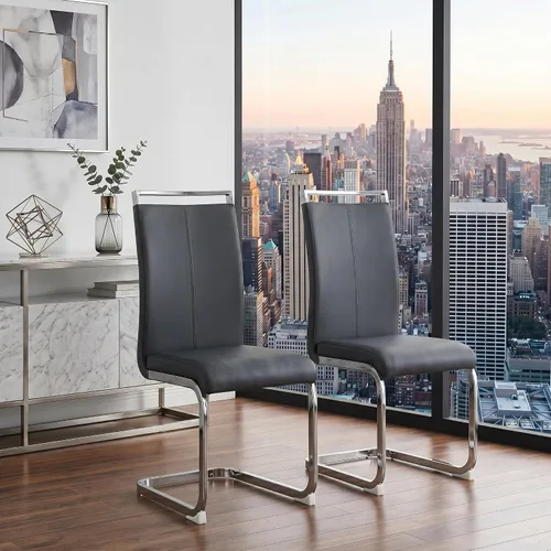 gopop Juego de sillas de comedor, sillas modernas de metal con asiento acolchado de piel sintética, respaldo alto y patas cromadas resistentes, Negro