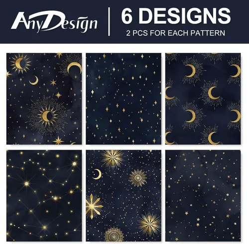 Miniatura 3 de 12 hojas de papel de regalo de galaxia, cielo nocturno negro, envoltura de regalo a granel, luna, estrella, papel decorativo de arte