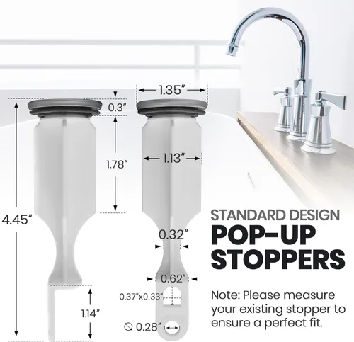 Miniatura 2 de (Paquete de 2) Tapones emergentes para lavabo de baño - con acabado de níquel cepillado - Se adapta a la mayoría de diseños de tapones emergentes